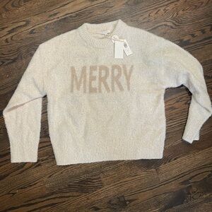 Z Supply Cream Sweater with 'Merry' Design